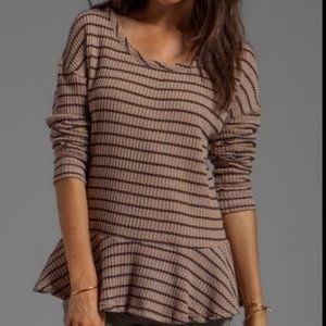Free People Striped Ribbed Long Sleeve Flare Top